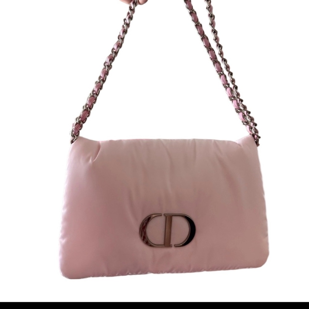 Dior pink cosmetic bag with chain
